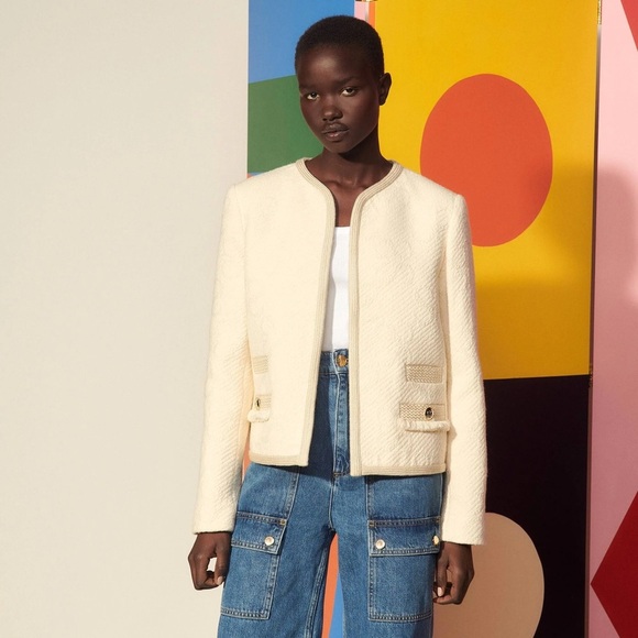 Sandro Sable Double S Tweed Wool Jacket 38 - Picture 6 of 16